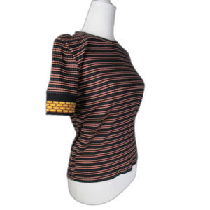 Zara Striped Top Black & Orange Fun Sleeve Detail S ( B10-98)